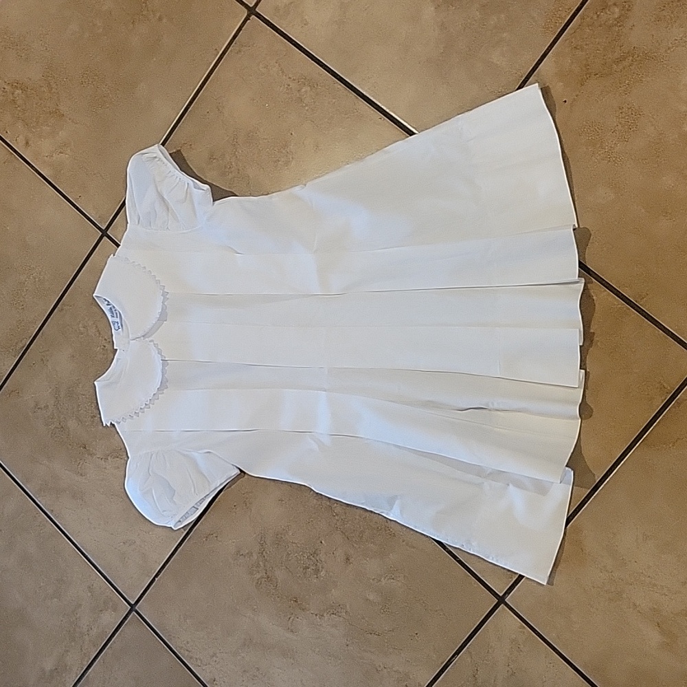 Vintage Little Folks White Cotton Pleated Dress Sz 5/6